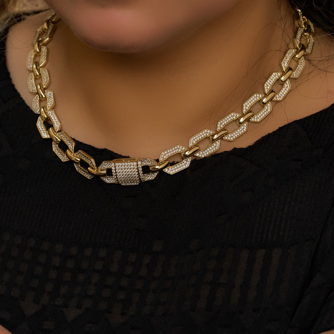 Platinum gold plated xp necklace with micro zircon strasses