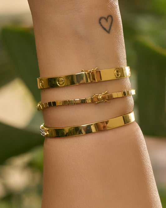 Platinum gold plated 18k bangels and bracelet with micro zircon strasses